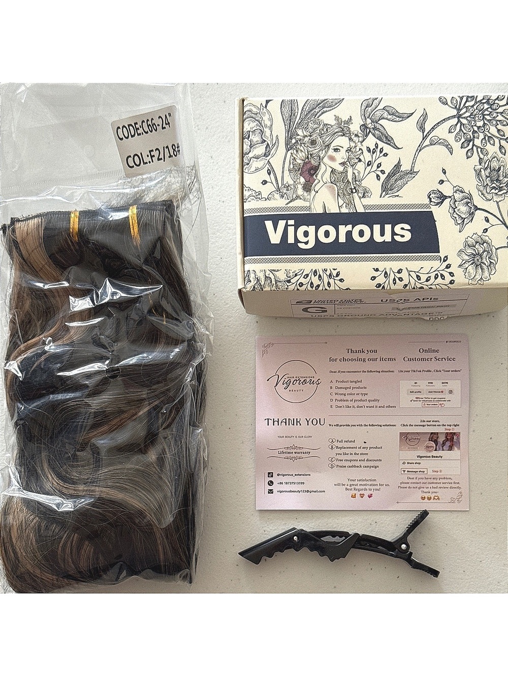 Vigorous Beauty C66-24" DK Brown wavy clip-in synthetic hair extension set New